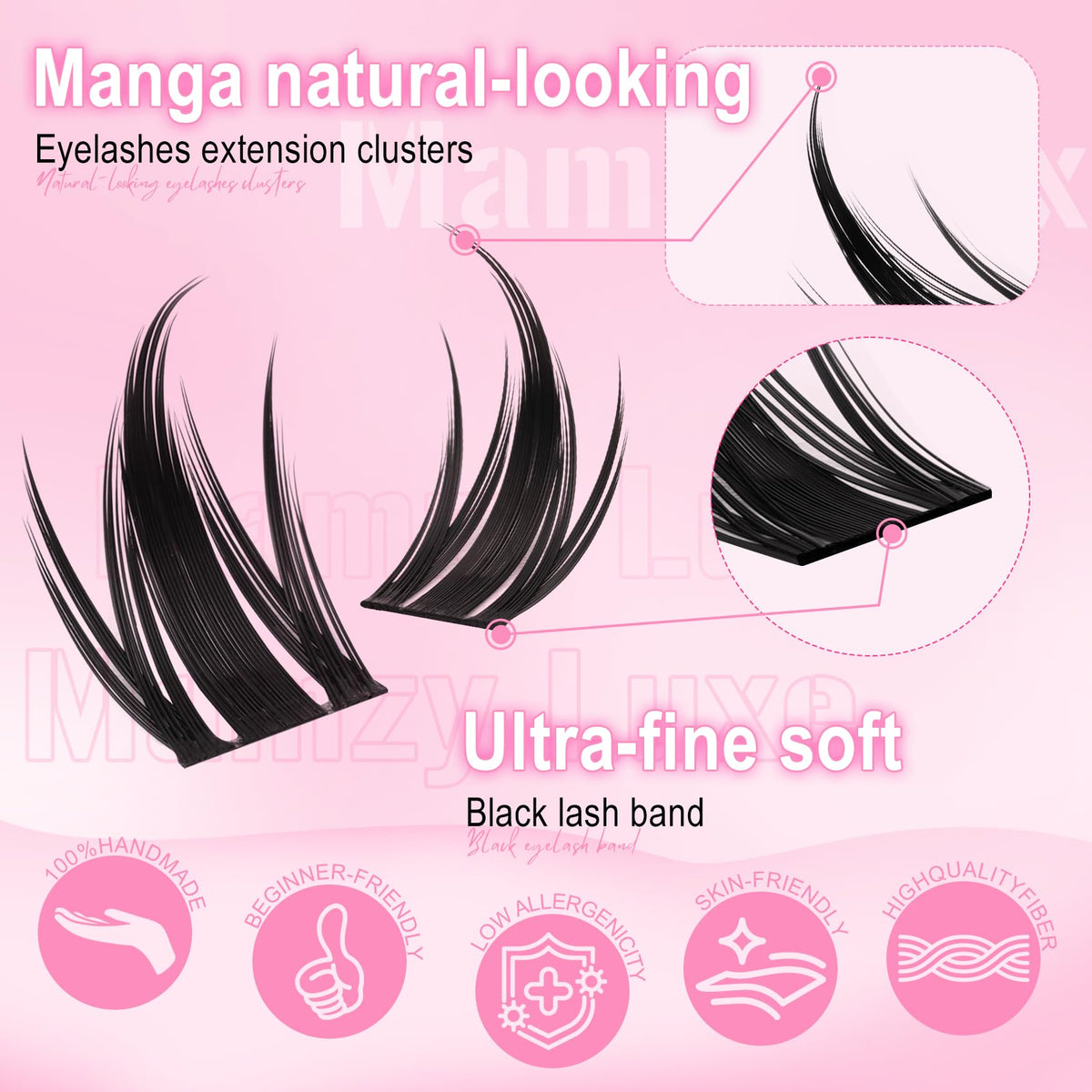 Mamzy Luxe Manga Lash Clusters in various lengths displayed