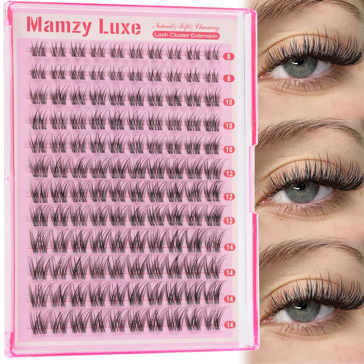 Mamzy Luxe Wispy Lash Clusters front view with packaging
