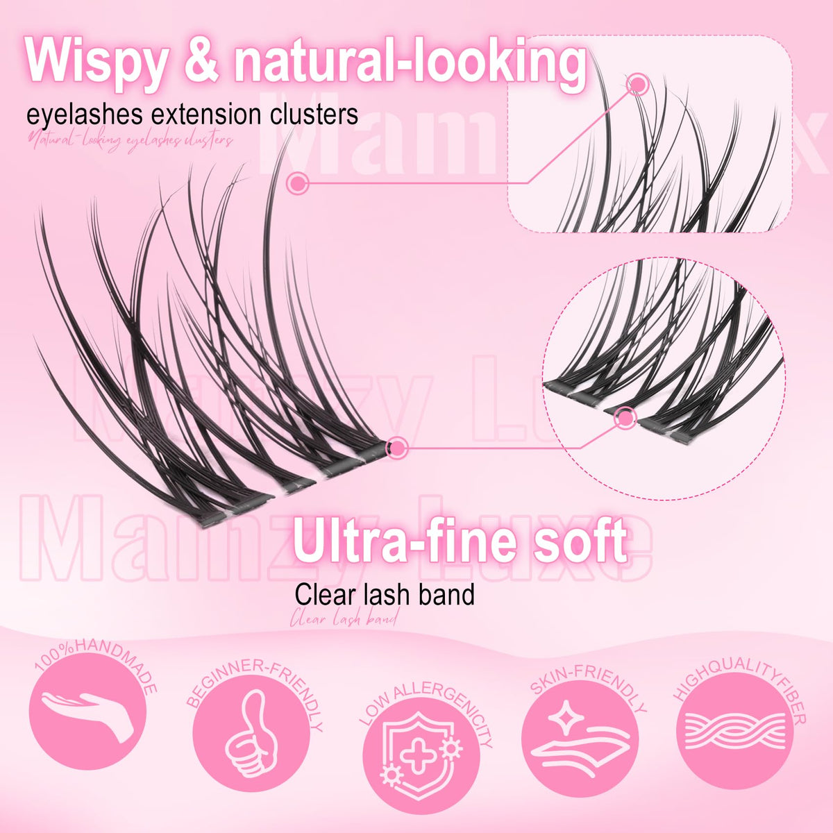 Mamzy Luxe Wispy Lash Clusters showing different lengths