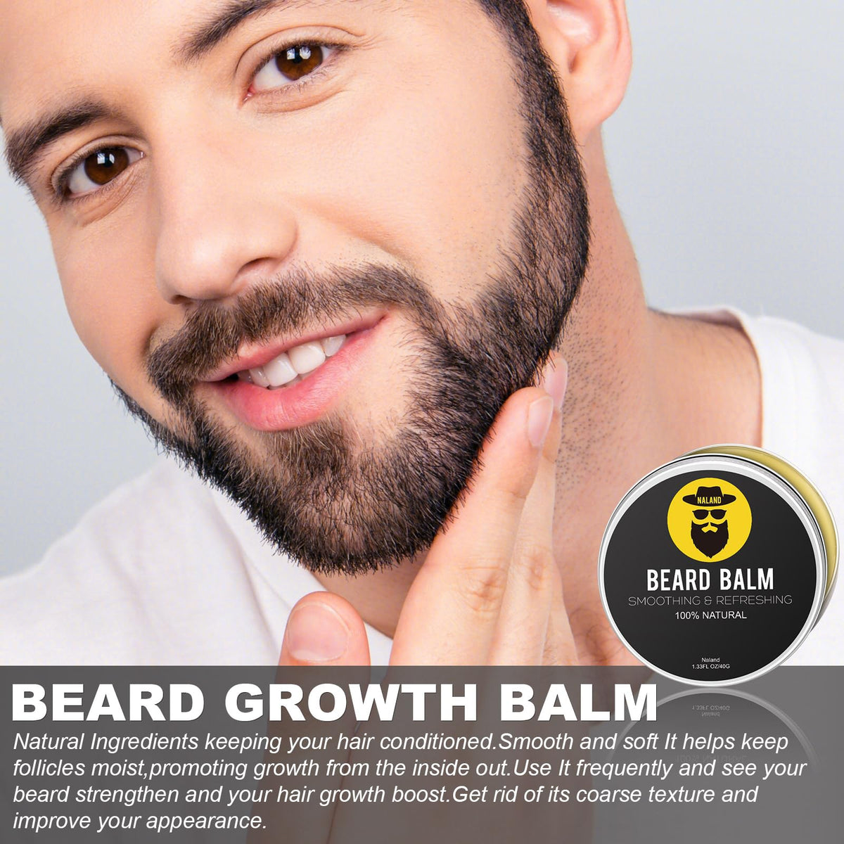Man applying beard oil from Naland Beard Growth Kit