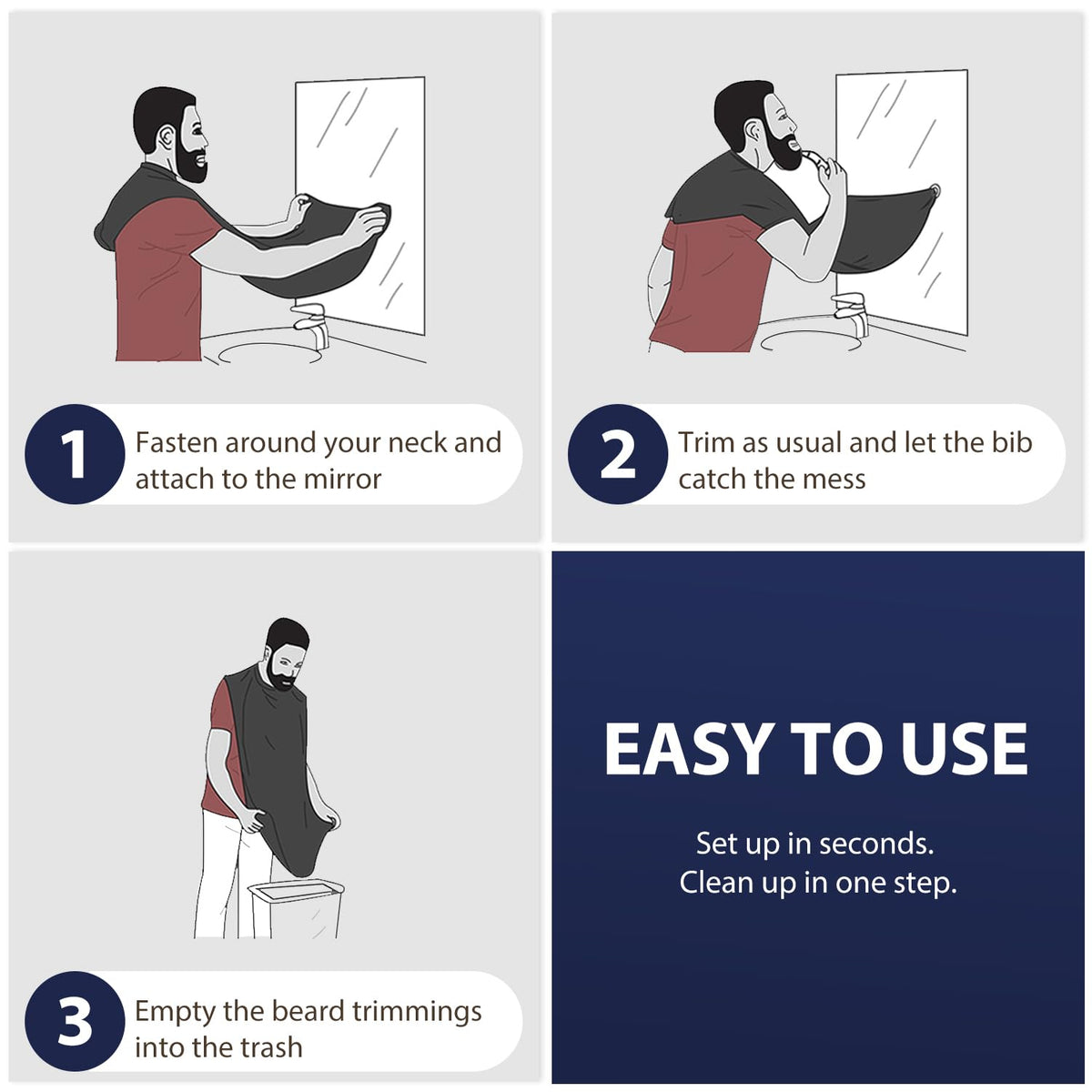 Man using DOEPSILON Beard Bib while trimming beard