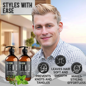 Man using PURE NATURE LUX SPA Men's Shampoo in the shower