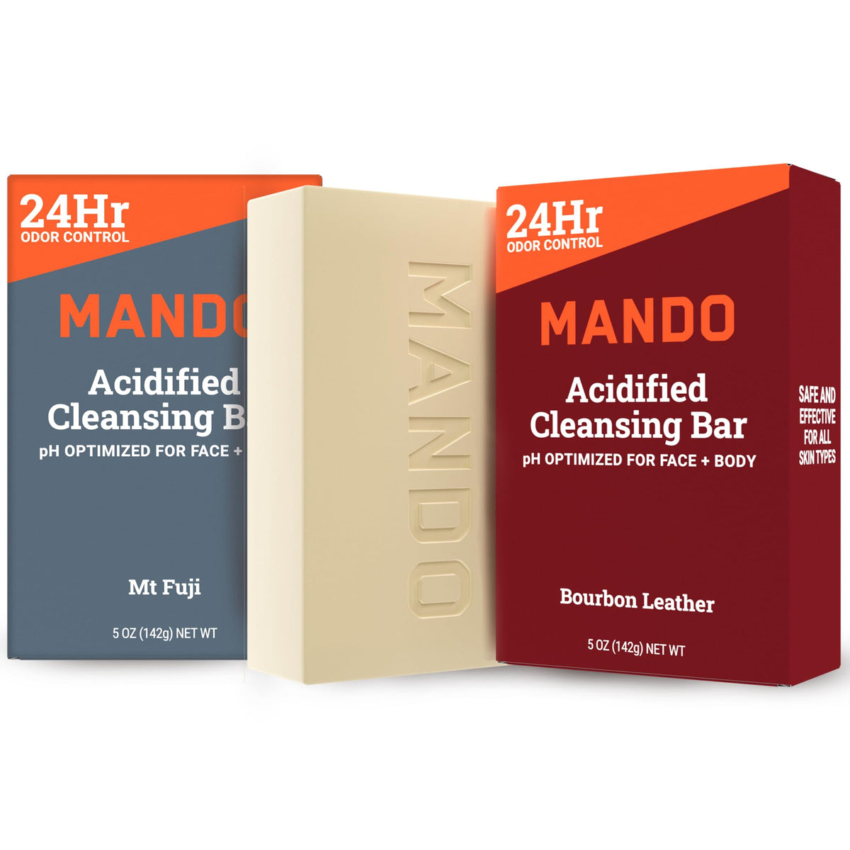 Mando 4-in-1 Acidified Cleansing Bar front view in Bourbon Leather scent