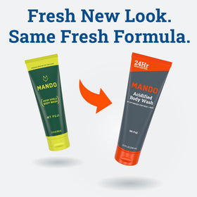 Mando Body Wash 2pk on a shower shelf