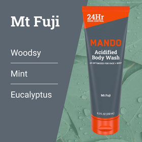 Mando Body Wash 8.5 oz in a bathroom setting