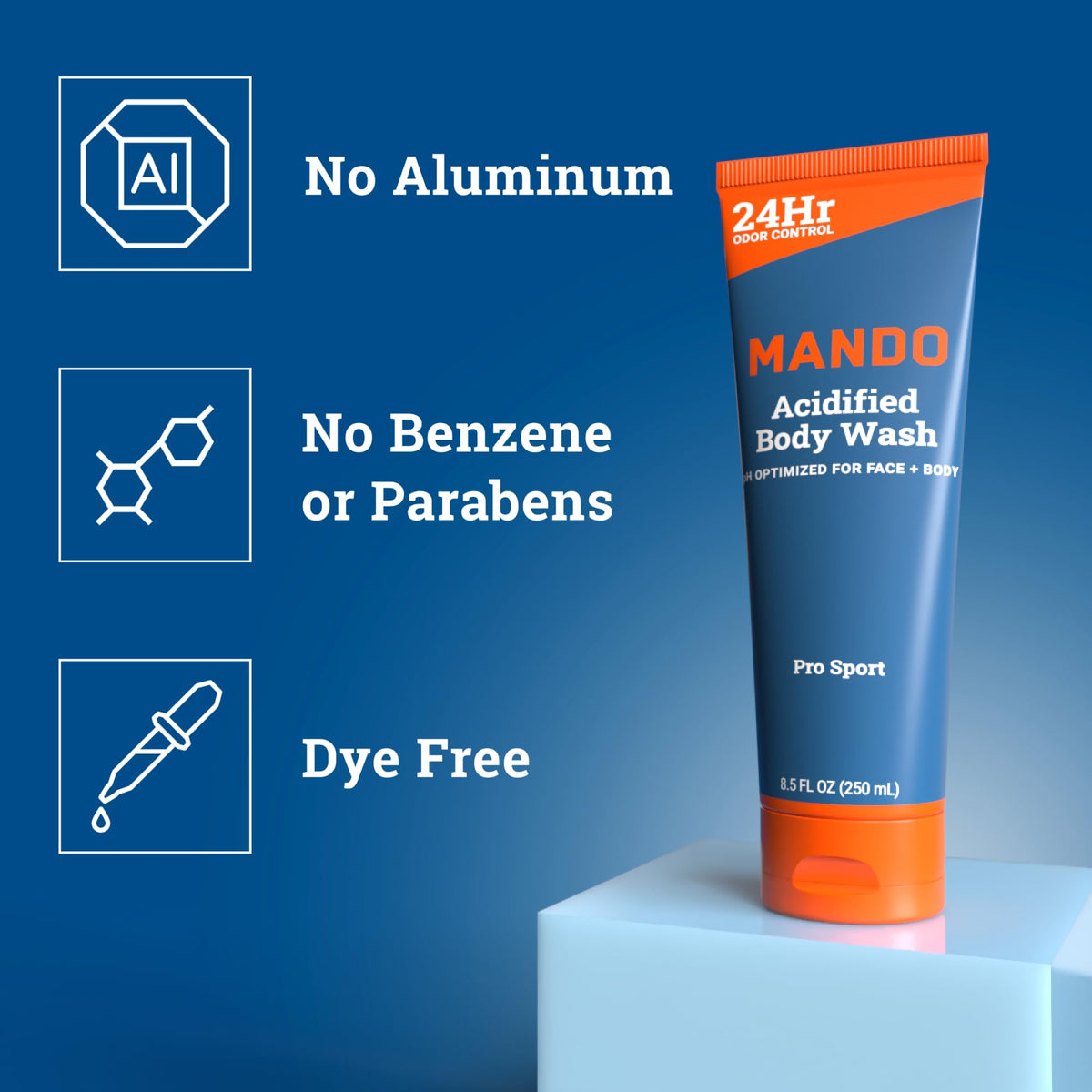 Mando Body Wash 8.5 oz packaging with citrus elements