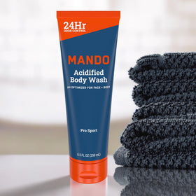 Mando Body Wash 8.5 oz showing texture on hand