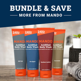 Mando Body Wash 8.5 oz side view highlighting bottle design