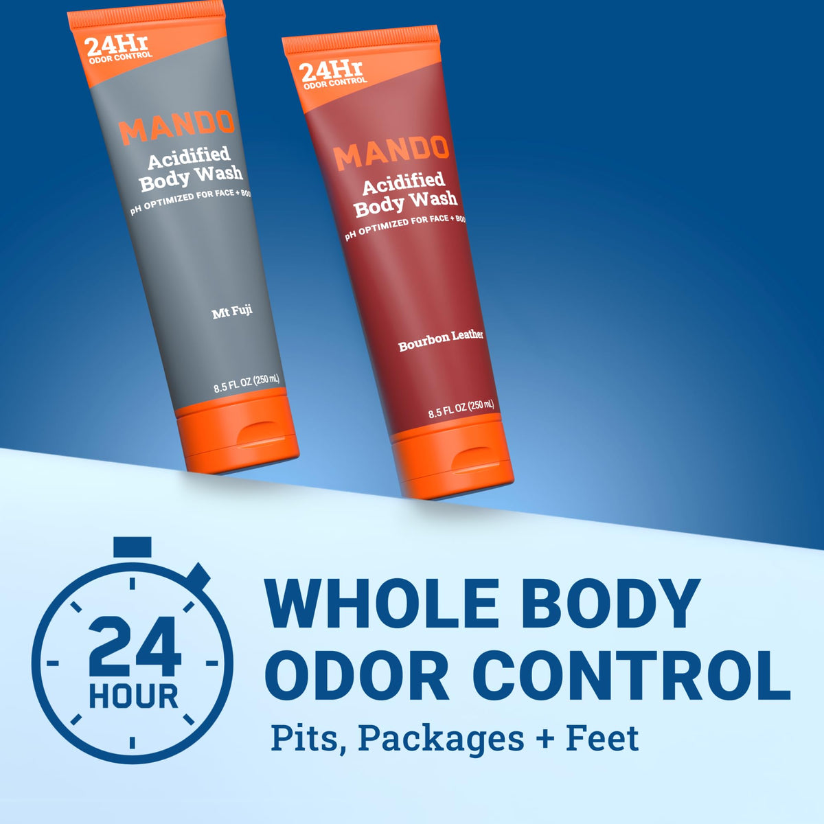 Mando Body Wash 8.5 oz side view showing bottle design