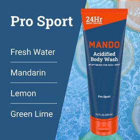 Mando Body Wash 8.5 oz with fresh green leaves