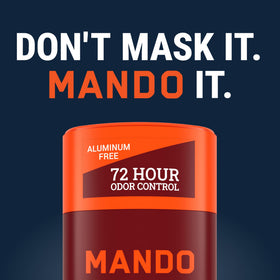 Mando Bourbon Leather Body Deodorant solid stick on a bathroom counter