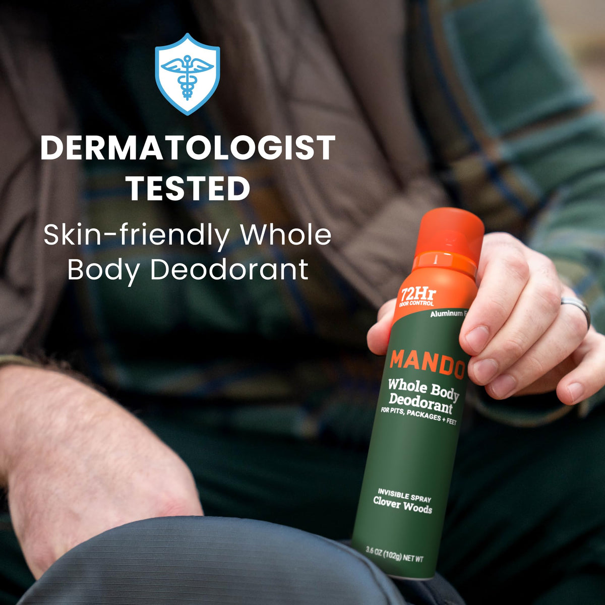 Mando deodorant can with ingredients list visible