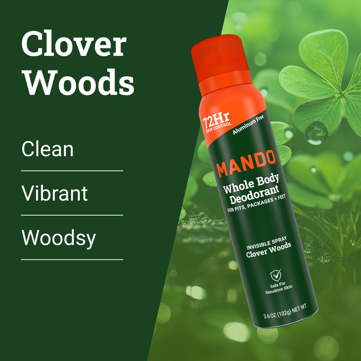 Mando deodorant spray demonstrating usage on skin