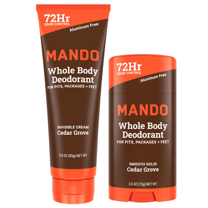 Mando Whole Body Deodorant Cream Tube and Solid Stick Bundle in Cedar scent