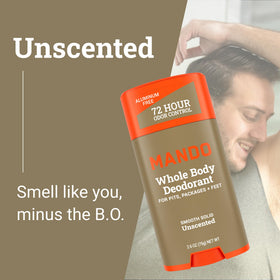 Mando Whole Body Deodorant for Men back view with ingredient list
