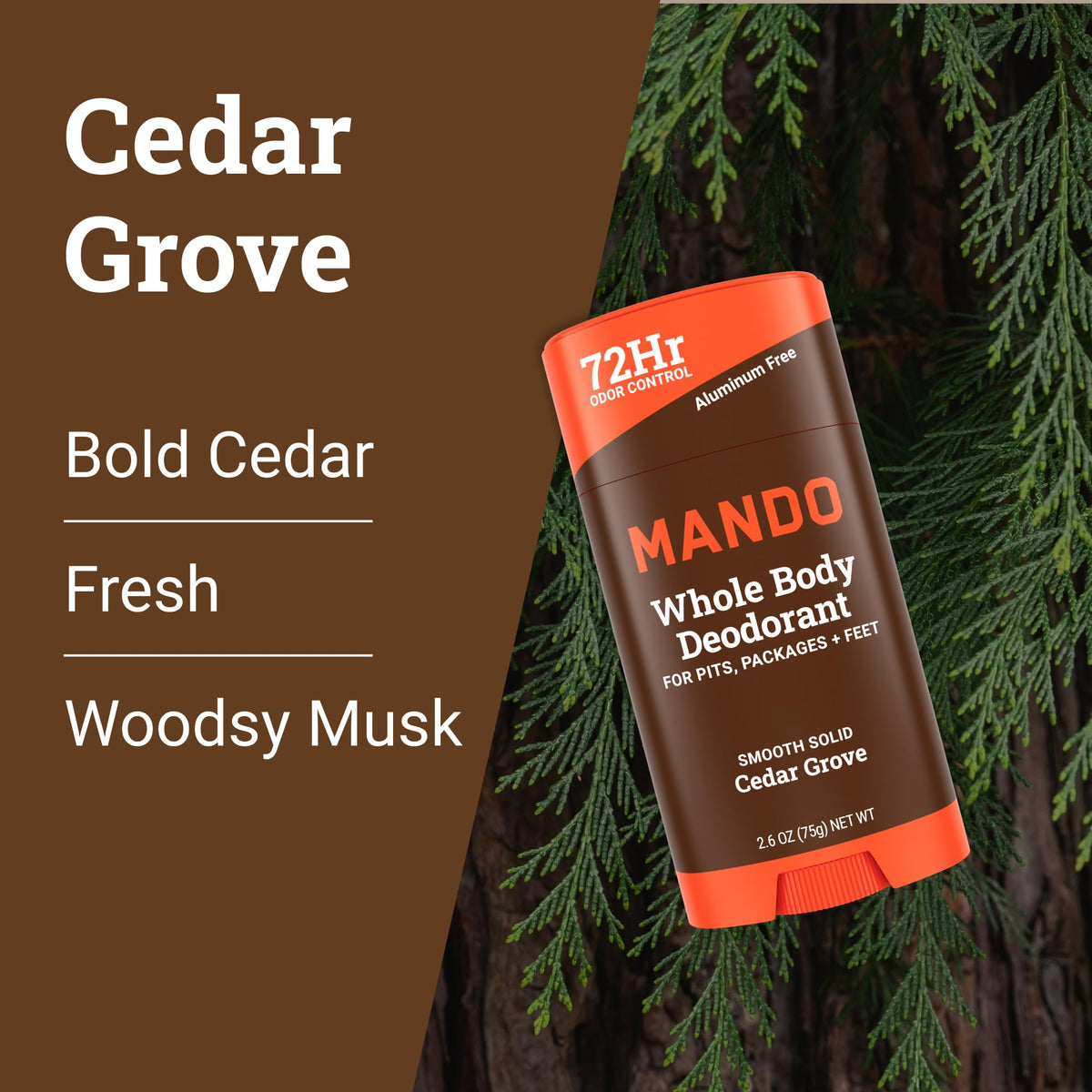 Mando Whole Body Deodorant for Men Cedar stick top view