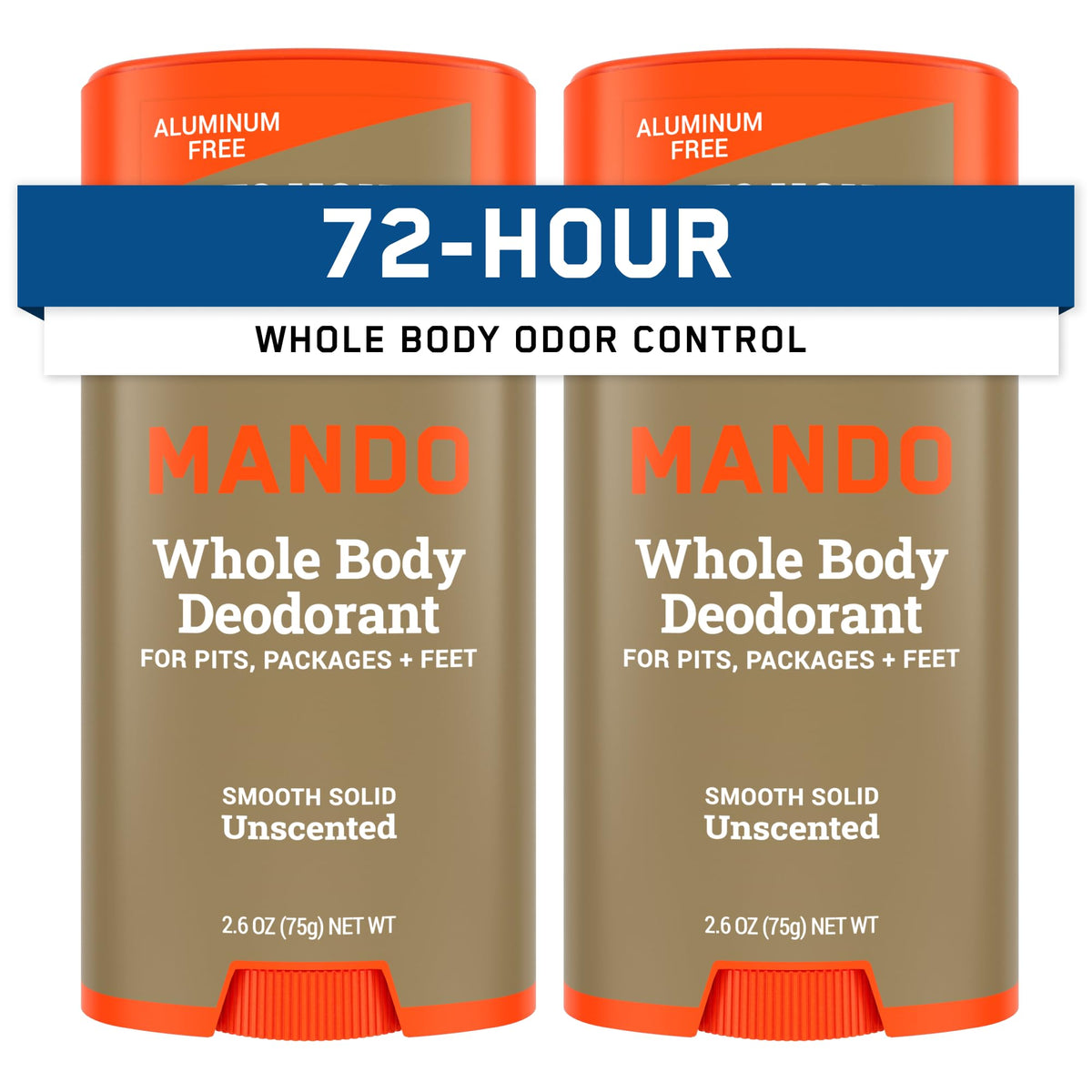 Mando Whole Body Deodorant for Men front view, unscented stick