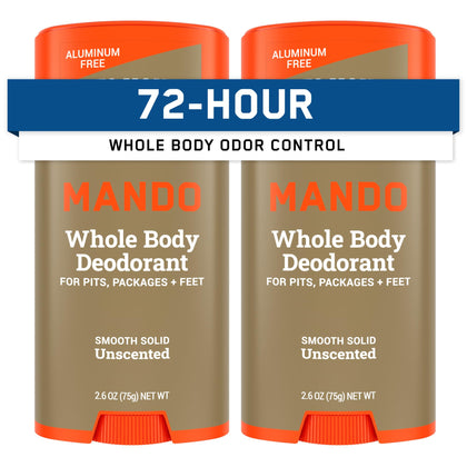 Mando Whole Body Deodorant for Men front view, unscented stick