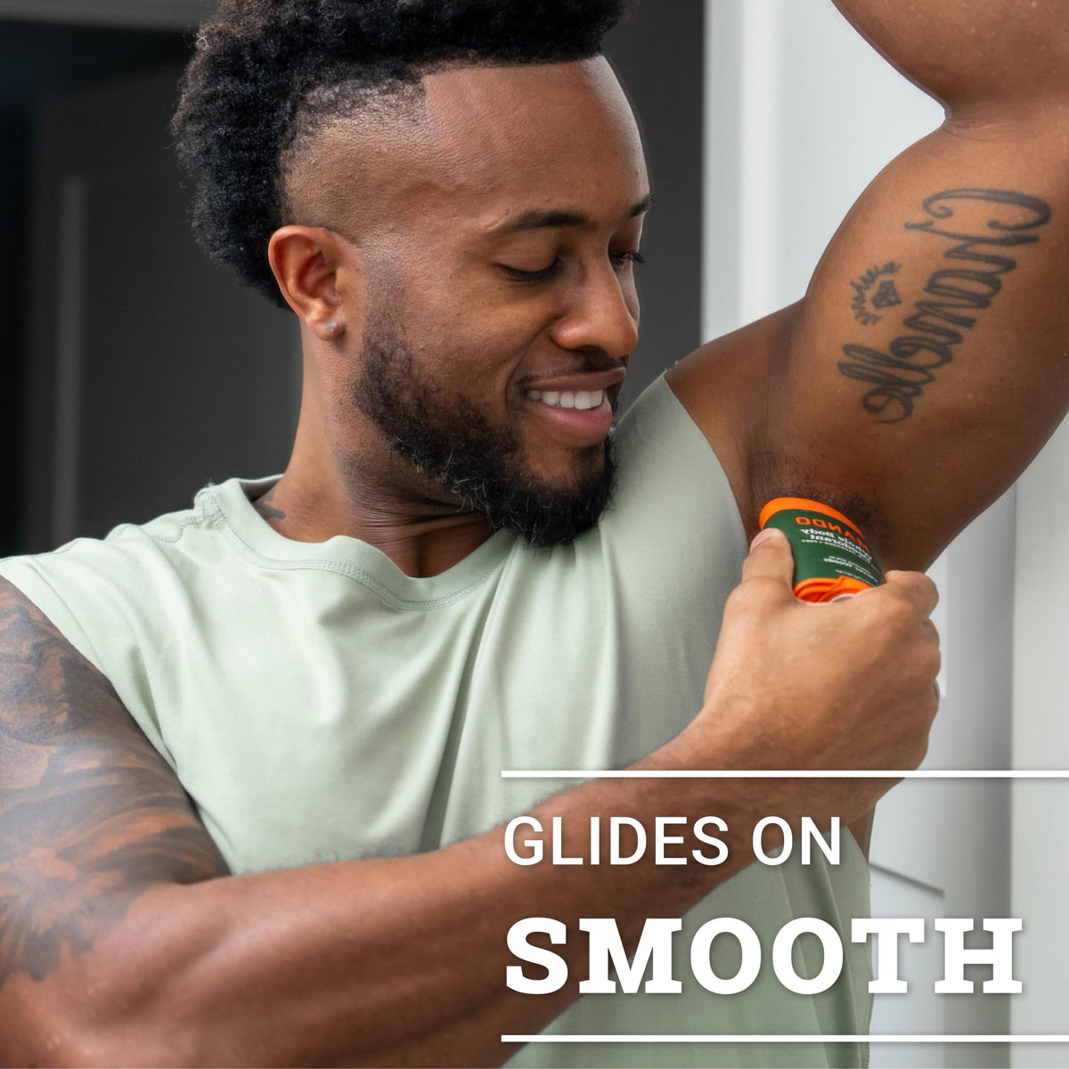 Mando Whole Body Deodorant for Men in hand for usage