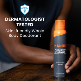 Mando Whole Body Deodorant Spray for Men 3.6 oz can close-up