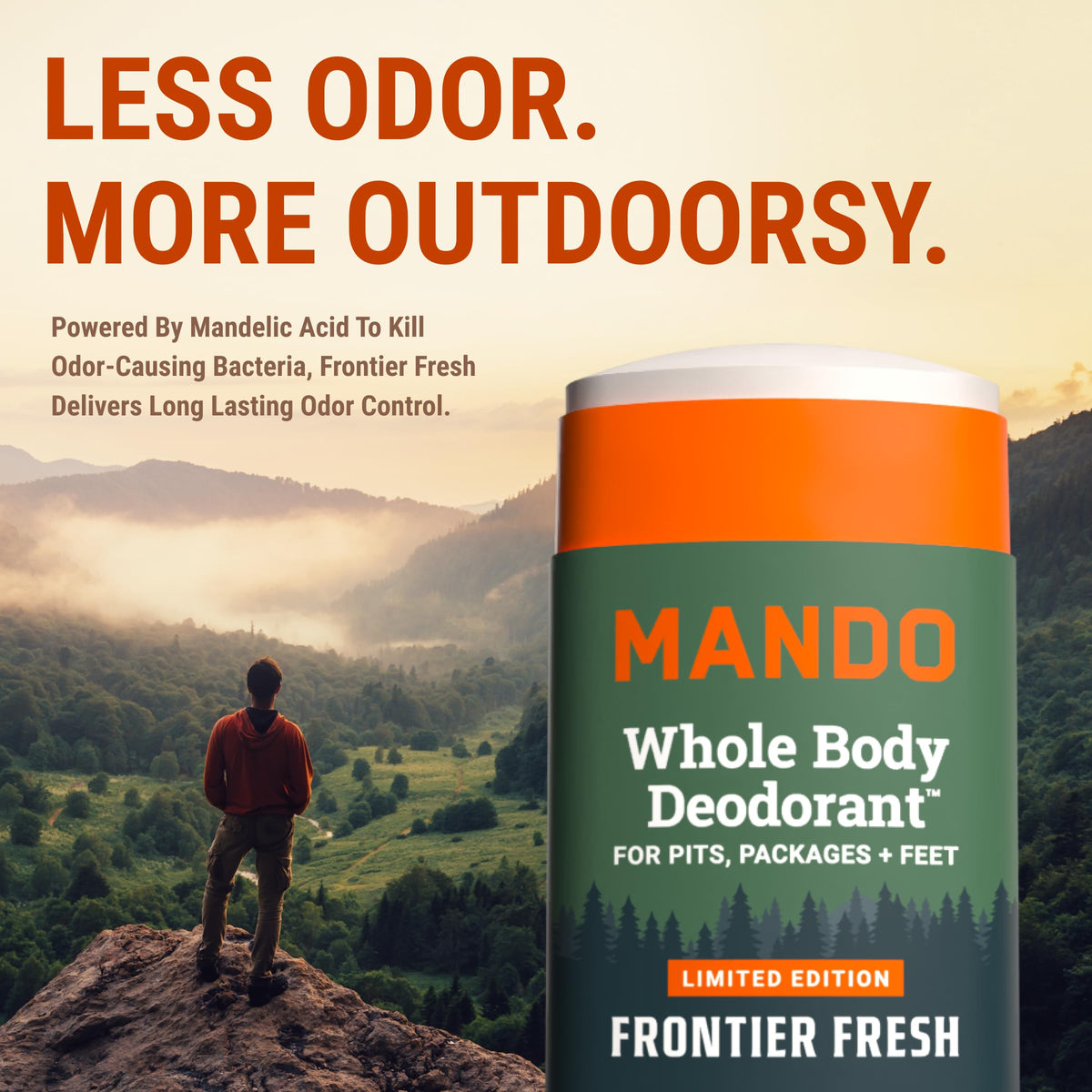 Mando Whole Body Deodorant with fresh pine background