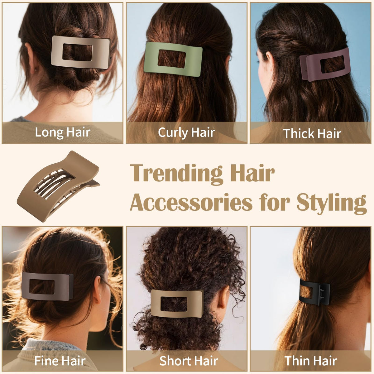 Mandydov Large Flat Hair Clip in taupe colour