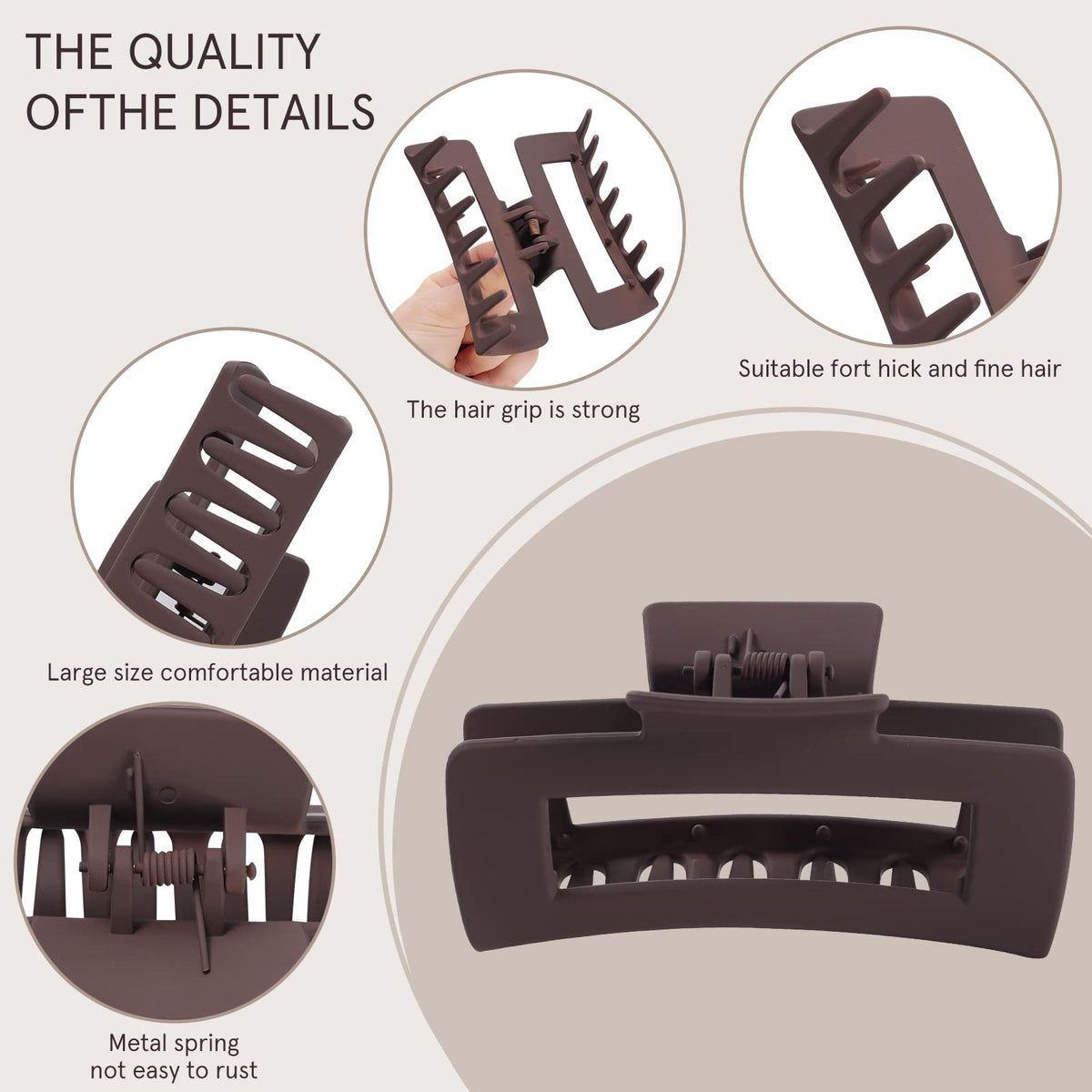Mandydov Large Hair Claw Clip brown colour side view