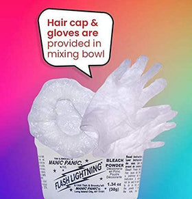 MANIC PANIC Blue Lightning Hair Bleach Kit back view with ingredient details