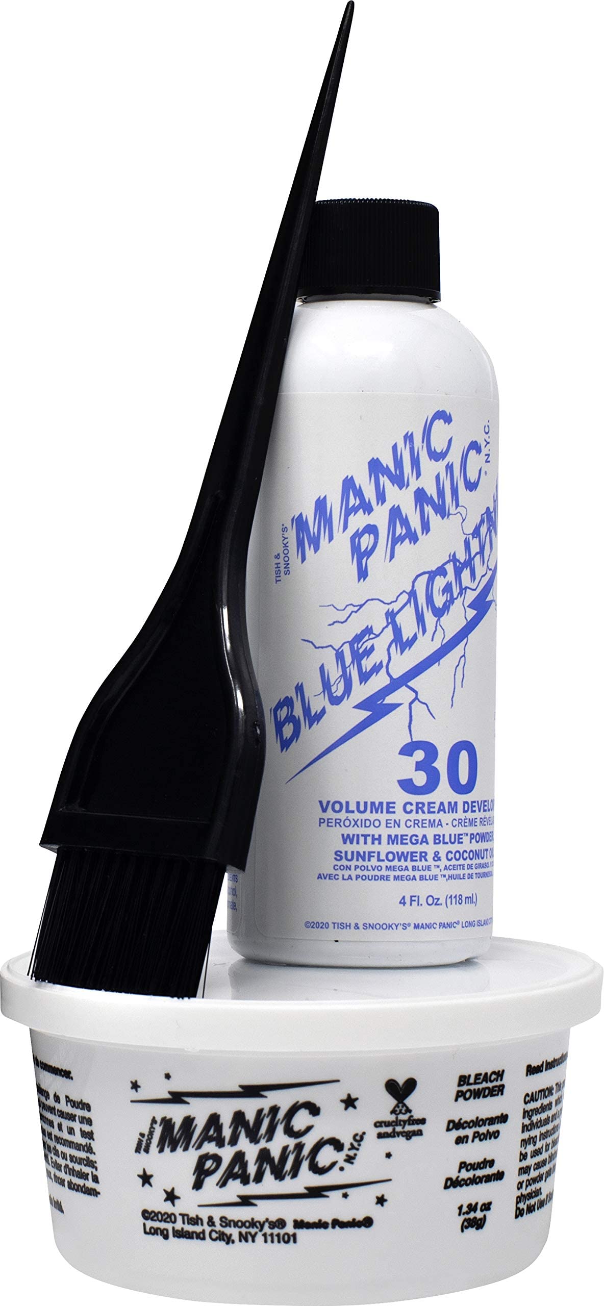 MANIC PANIC Blue Lightning Hair Bleach Kit mixing tub and tint brush
