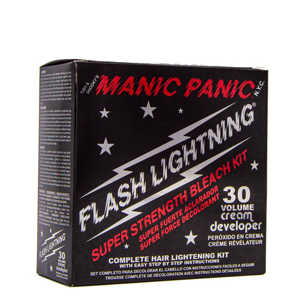 MANIC PANIC Flash Lightning Hair Bleach Kit packaging with bleach powder and developer