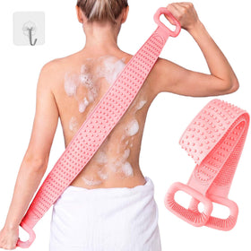 Manmihealth 36-inch extendable silicone back scrubber in pink front view