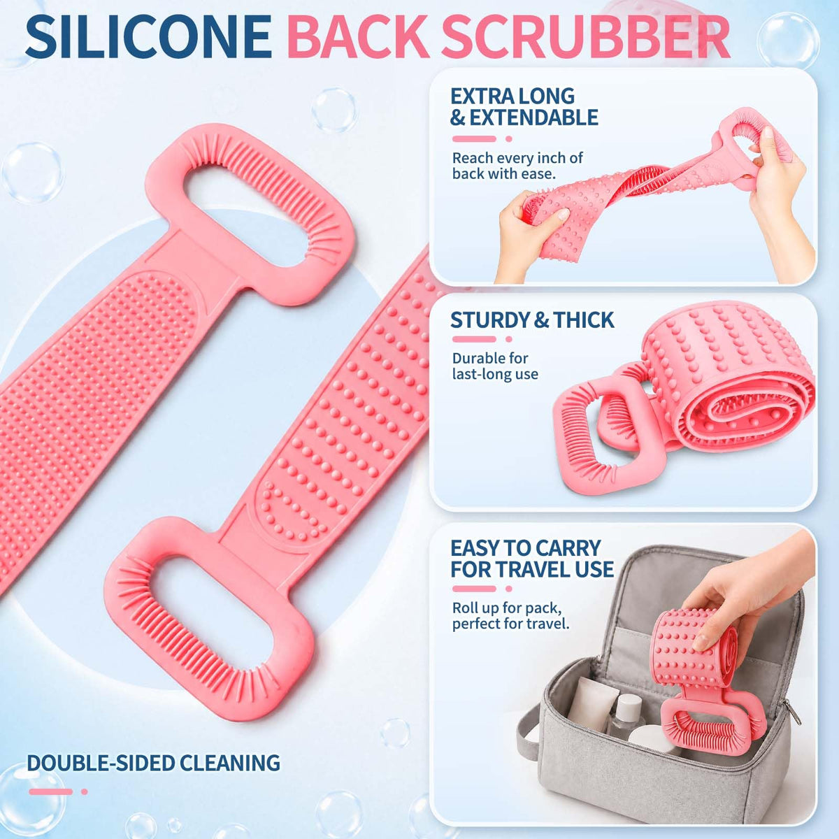 Manmihealth back scrubber displayed in a bathroom setting