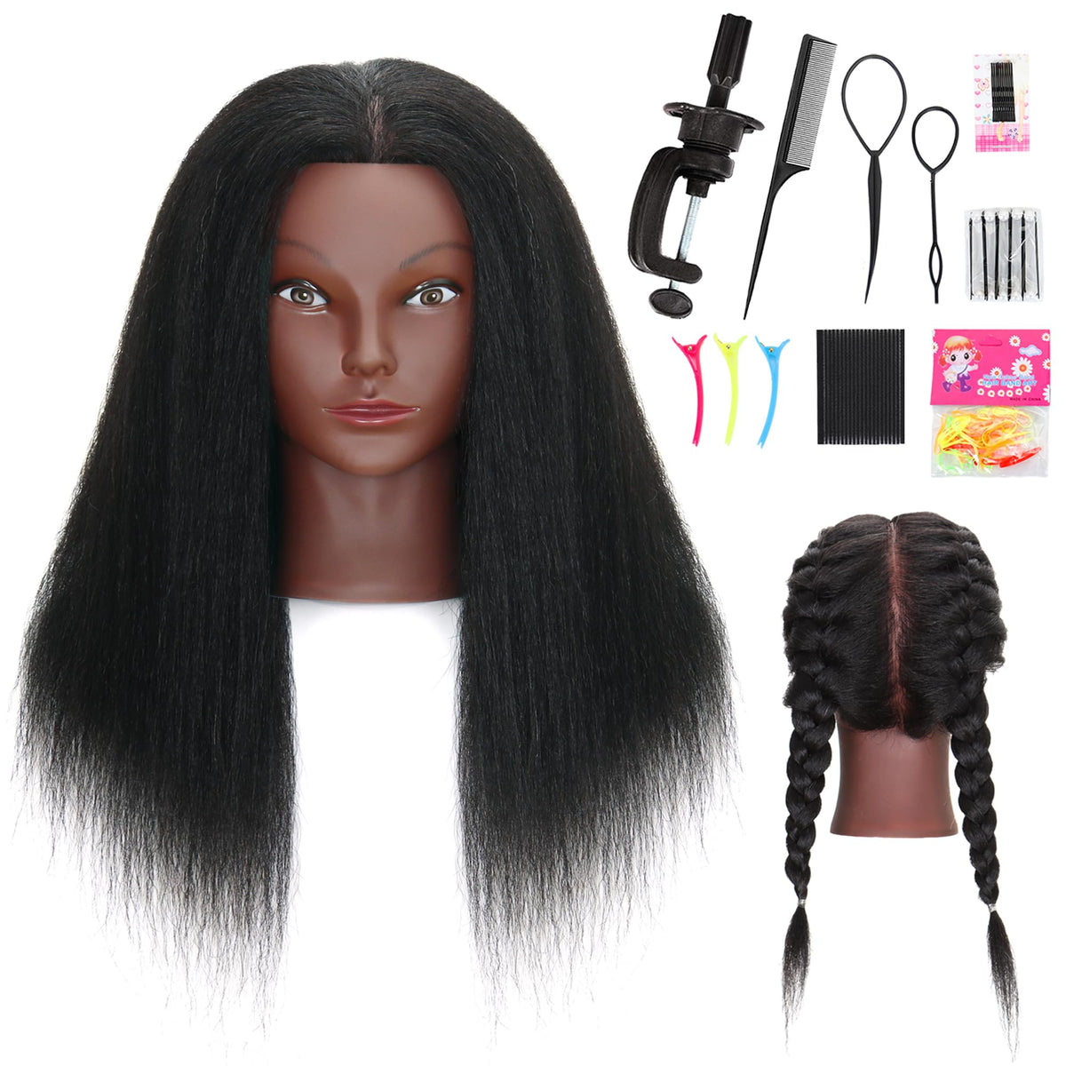 MannequeenHead 16-inch human hair mannequin head front view
