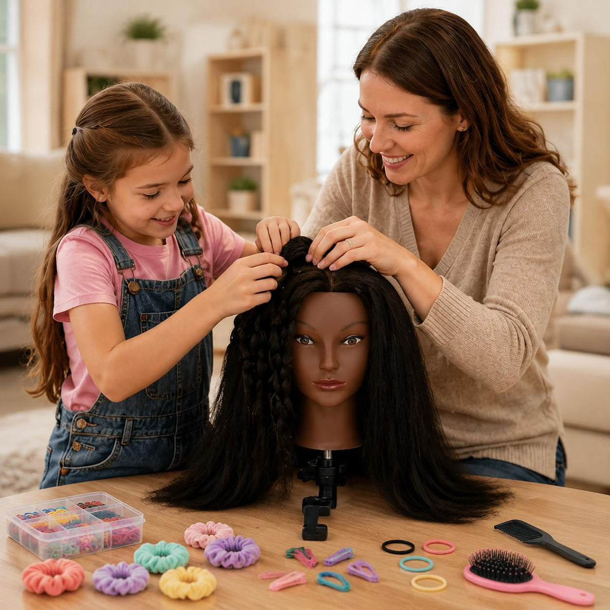 MannequeenHead mannequin head in a styling setup