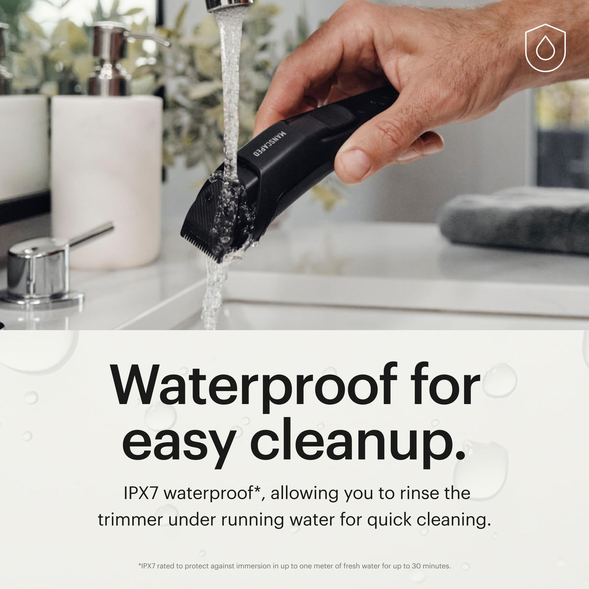 MANSCAPED The Beard Hedger PLUS in a bathroom setting