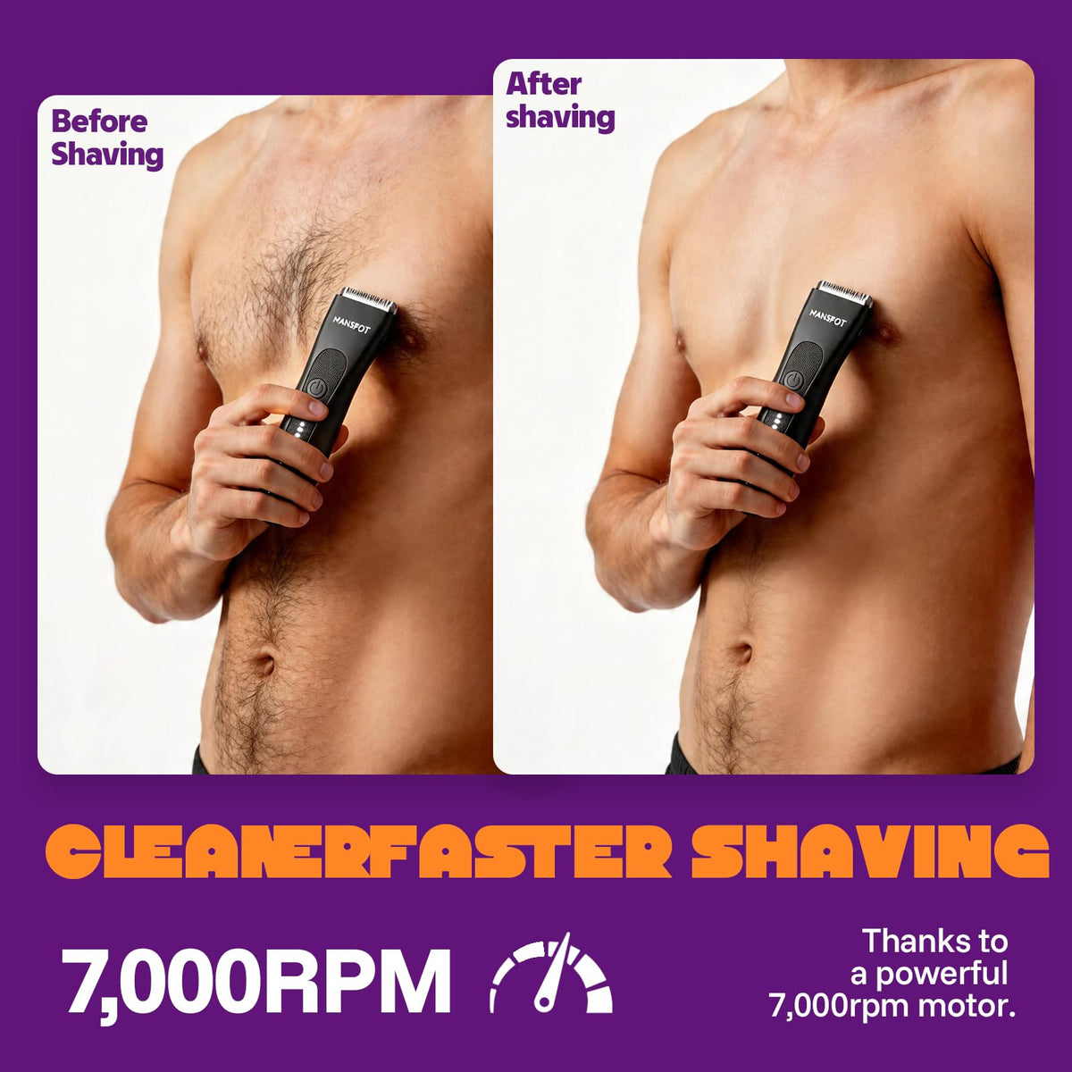 MANSPOT Groin & Body Hair Trimmer with charging dock