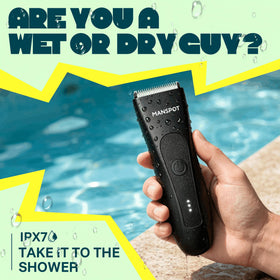 MANSPOT trimmer being used for body grooming