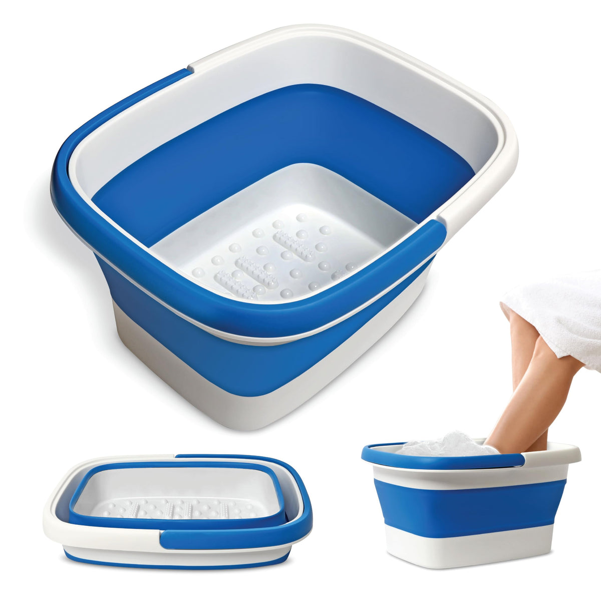 Mantello Collapsible Foot Bath in blue with massage nodes