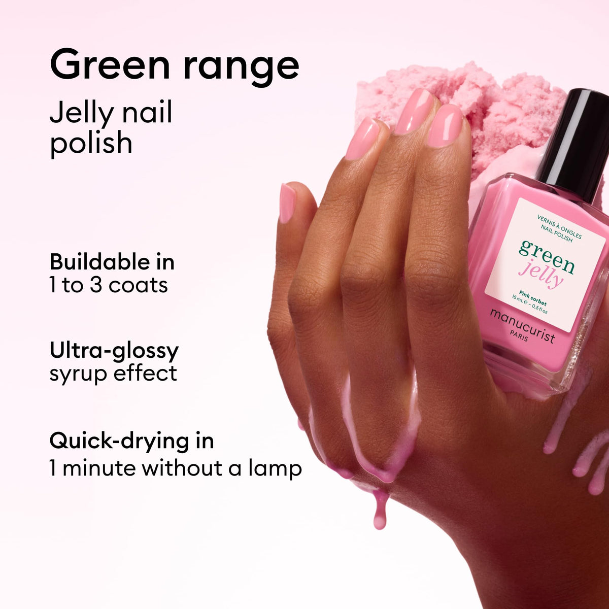 Manucurist Green Jelly Nail Polish Pink Sorbet applied on nails