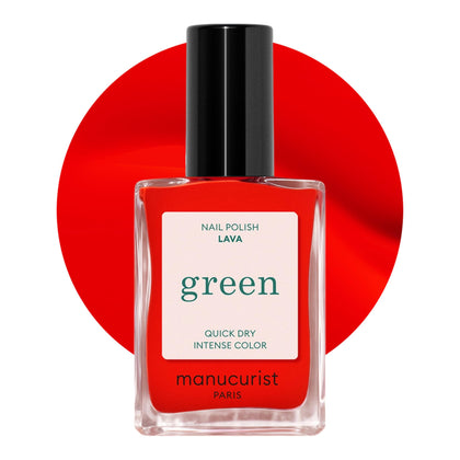 Manucurist Green Lava Orangey Red Nail Polish front view
