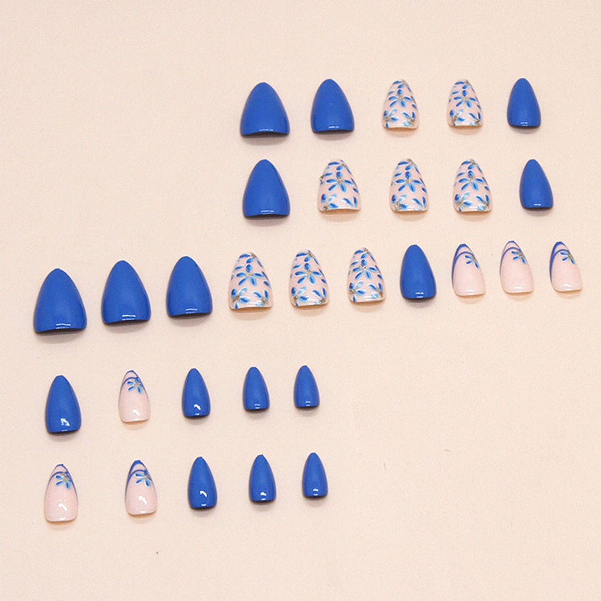 MAOTTIE Press On Nails Almond Blue close-up of nail design