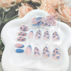 MAOTTIE Press On Nails Almond Blue French Tip with accessories