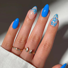 MAOTTIE Press On Nails Almond Blue full cover glossy view
