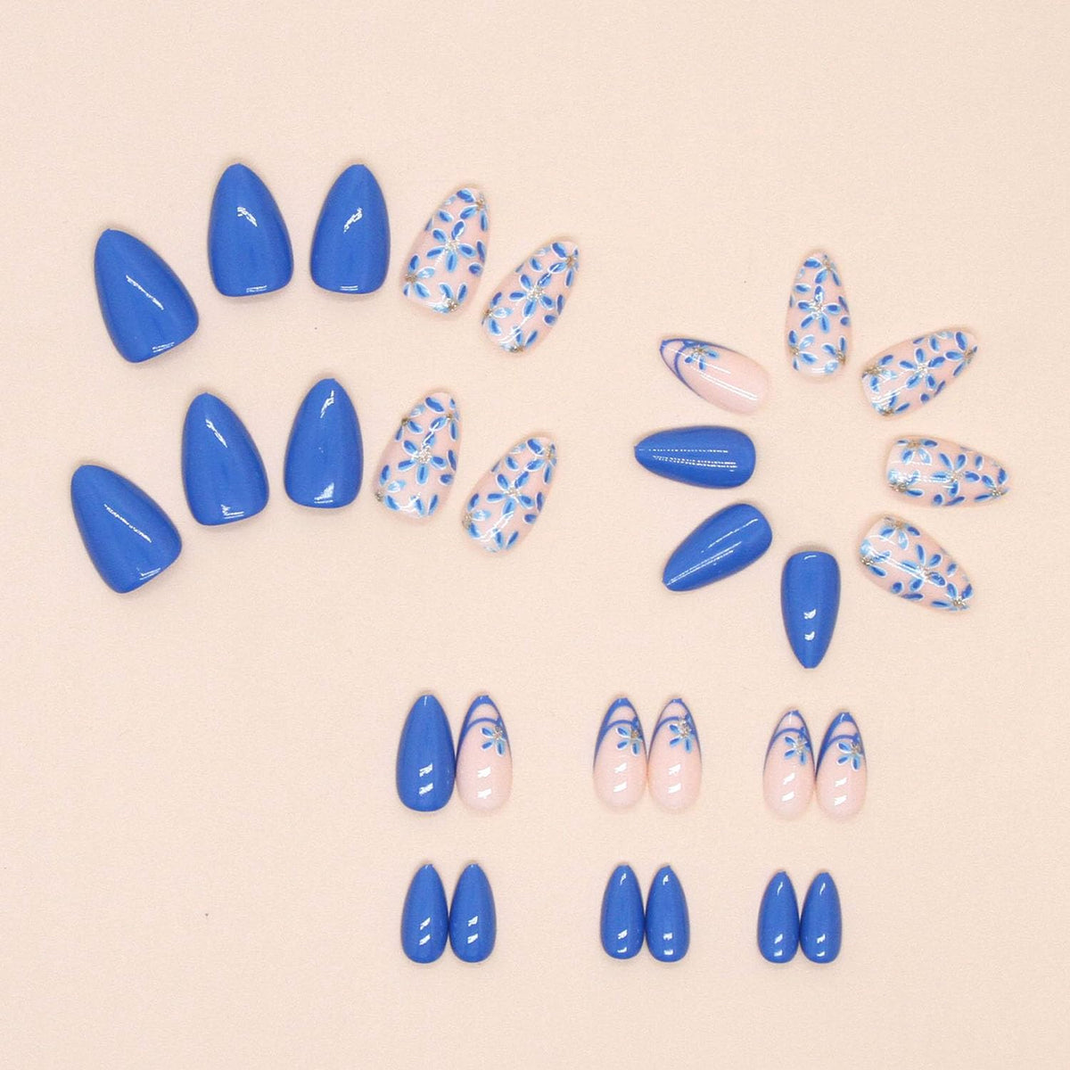 MAOTTIE Press On Nails Almond Blue packaging and accessories
