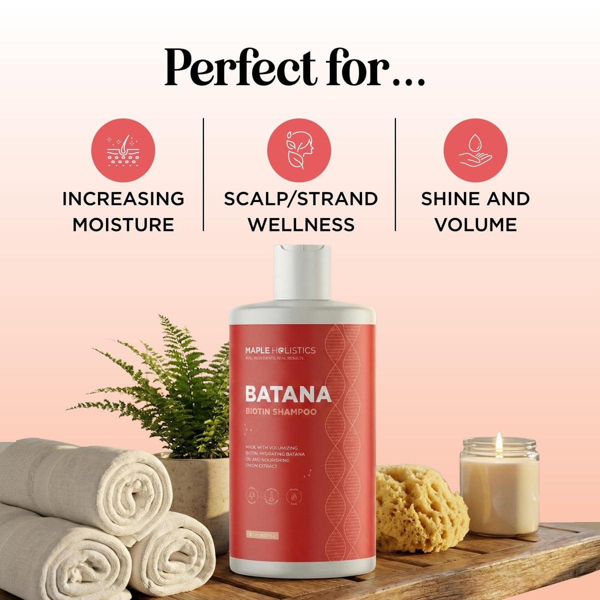 Maple Holistics Biotin & Batana Oil Shampoo in a hand