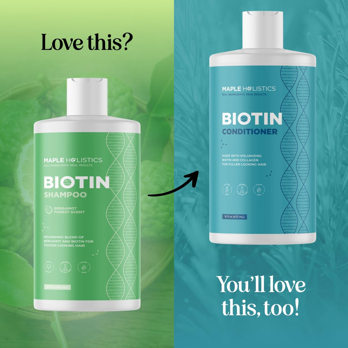 Maple Holistics Biotin Shampoo on a wooden surface