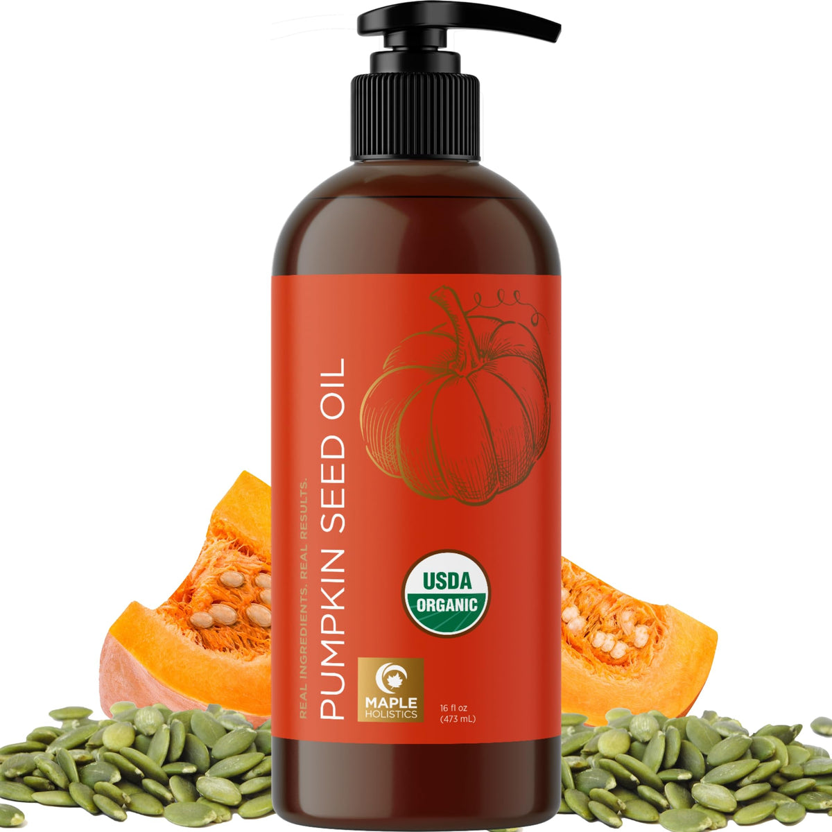 Maple Holistics Pumpkin Seed Oil 16oz front view