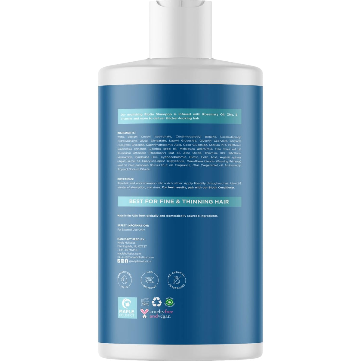 Maple Holistics Rosemary and Biotin Shampoo bottle side view