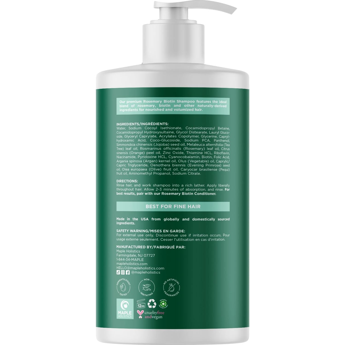 Maple Holistics shampoo with rosemary leaves and tea tree oil
