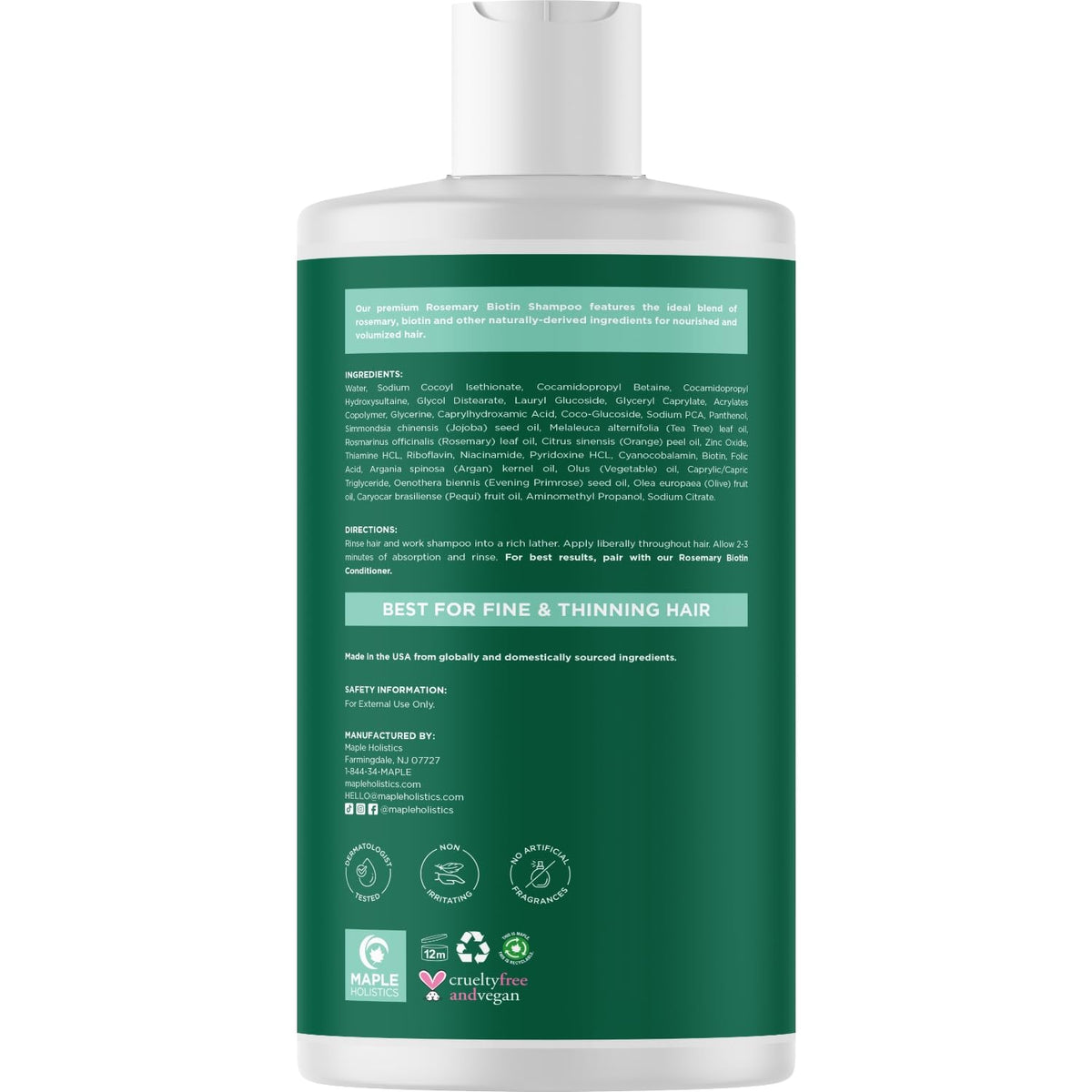 Maple Holistics Volumizing Biotin Shampoo 16 Fl Oz on a bathroom shelf